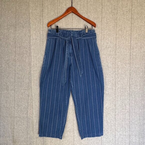 J. Crew Pants - J. Crew Indigo Stripe Paper Bag Loose Fit Straight Leg Trouser Pants Size 10